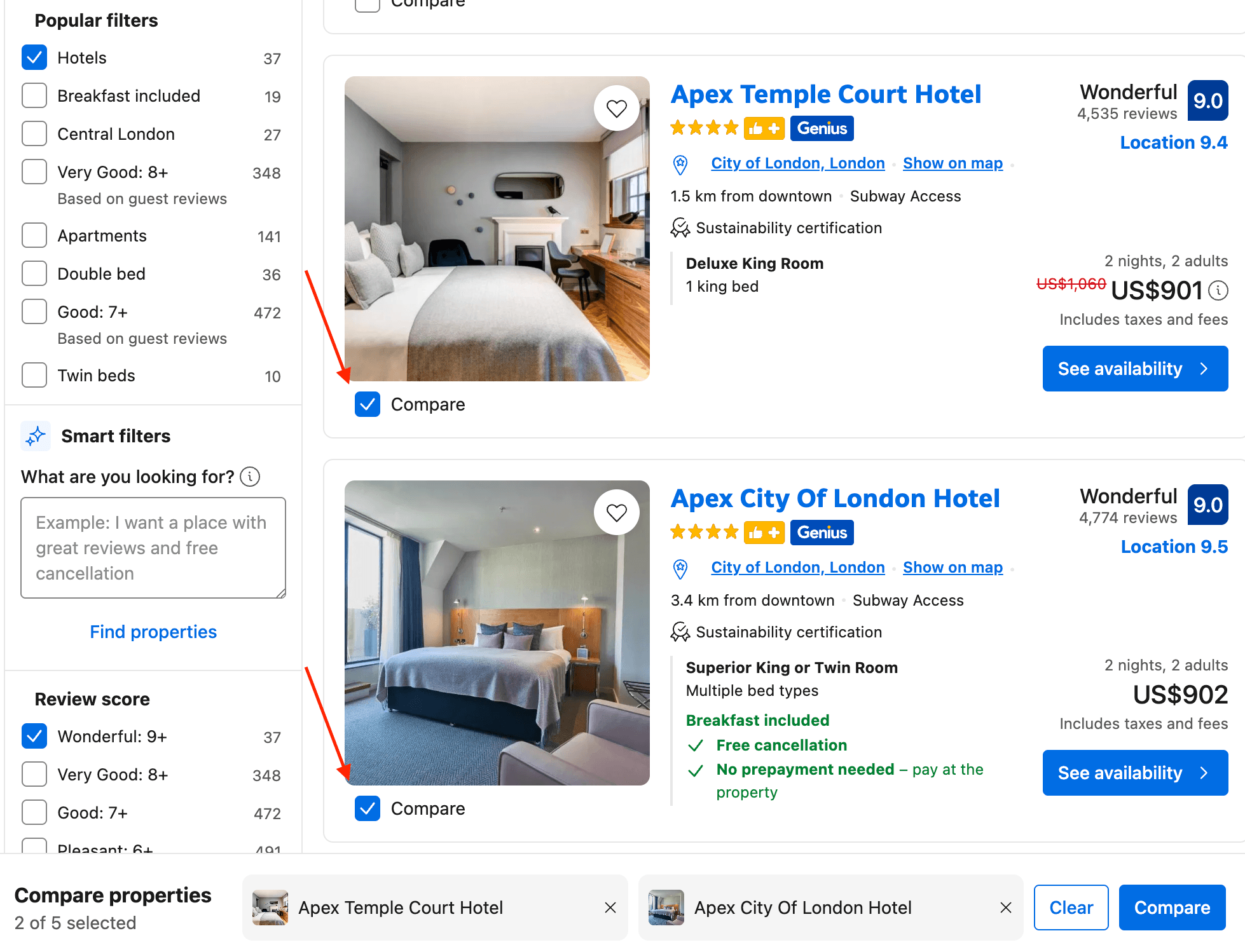 compare hotel listing
